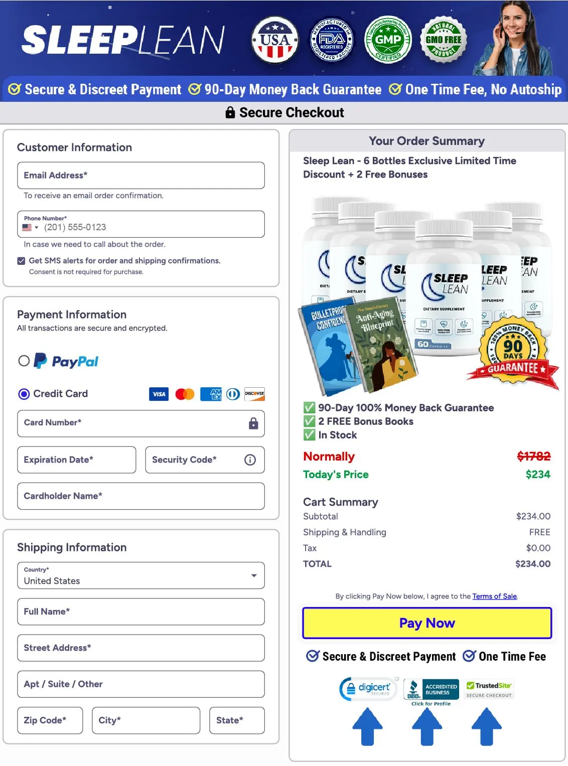 sleep lean checkout page